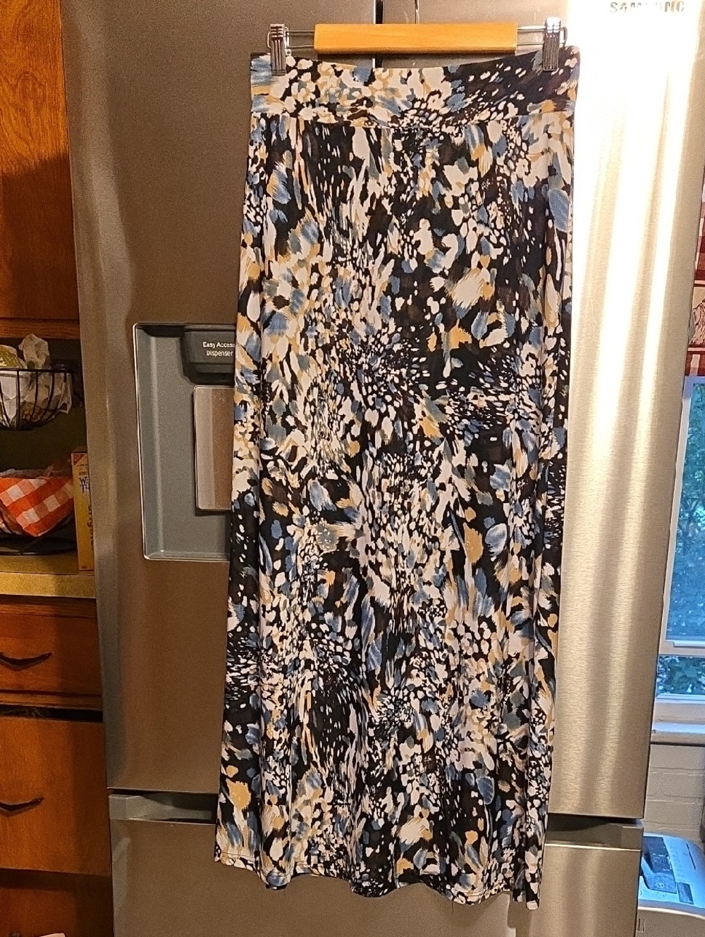 Bobbie Brooks Black, Blue & Cream Abstract Print Maxi Skirt, Medium